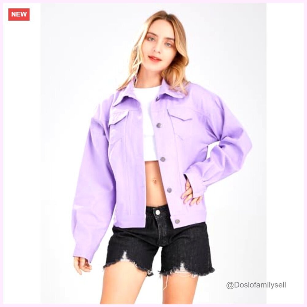 Relaxed Fit Denim Jacket with Pockets, Drop Shoulder Casual Wear - Picture 2 of 5